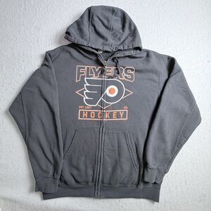 NHL Philadelphia Fliers Hockey Full Zip Black Mens Hooded Sweatshirt XL